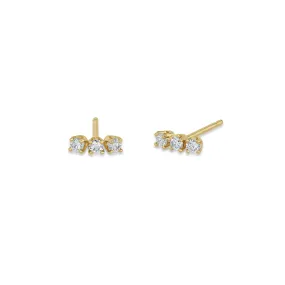 14k 3 Prong Diamond Bar Studs