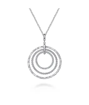 24 inch 925 Sterling Silver Triple Row Circle Pendant Necklace with White Sapphire