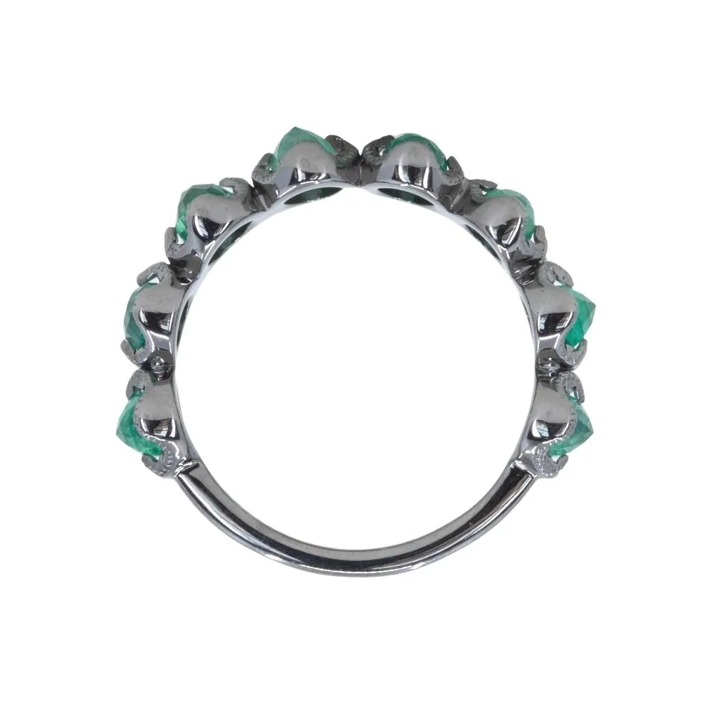 8-stone Antiqued Zambian Emerald Ring in blackened 14k White Gold