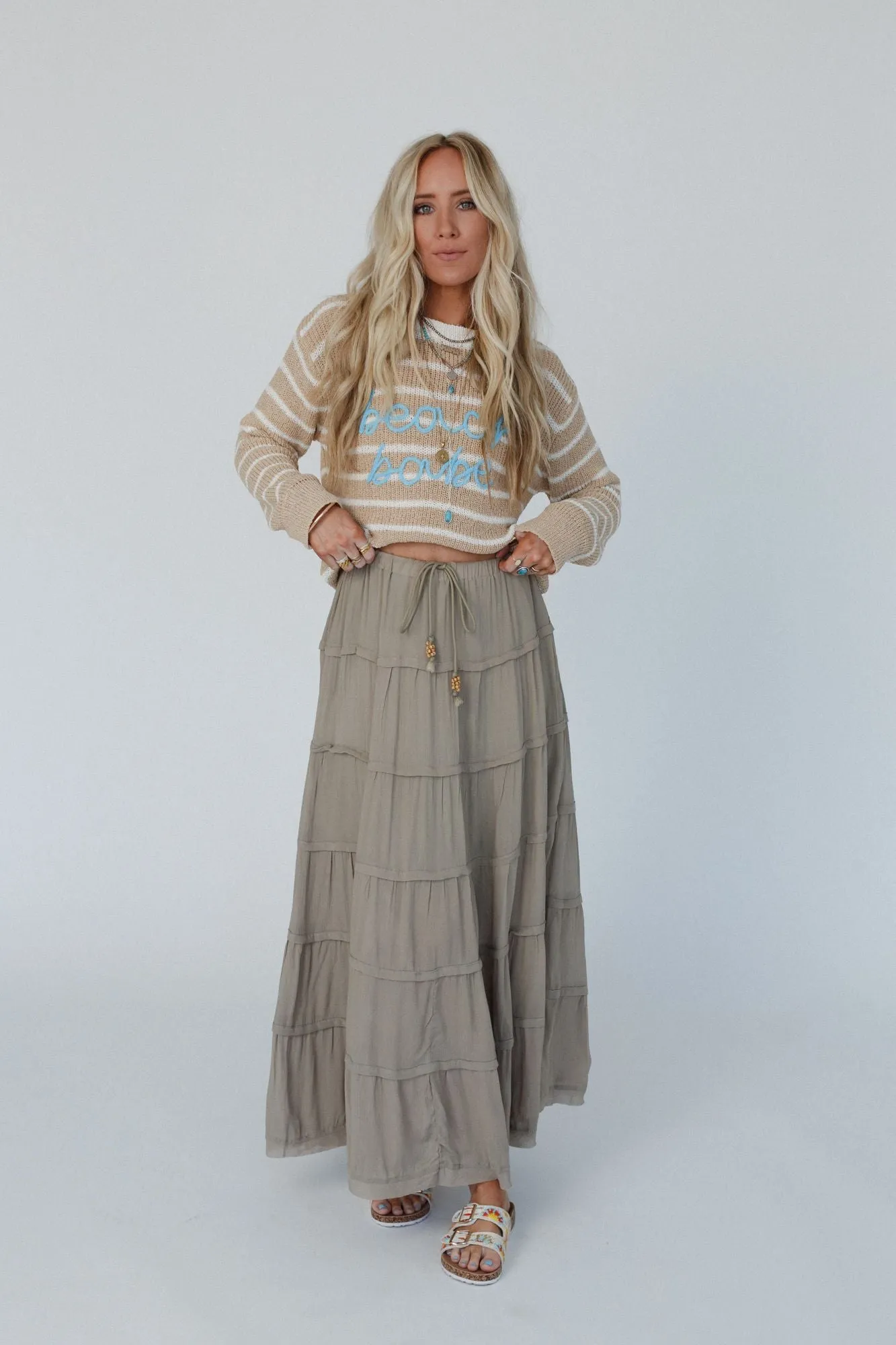 Beachside Beauty Striped Top - Taupe