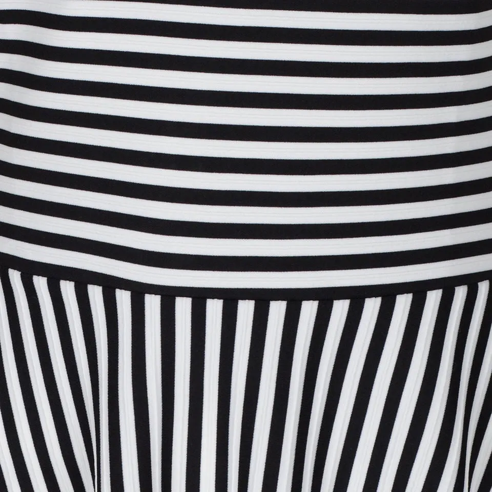 Black and White Vintage Striped Cap Sleeve Swing Dress