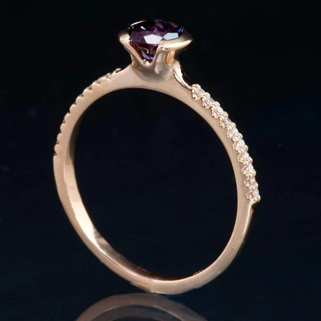 Chatham Alexandrite Half Bezel Diamond Pave Engagement Ring