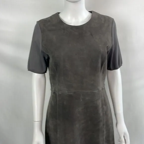 Elie TahariGrey Suede Short Sleeve Dress