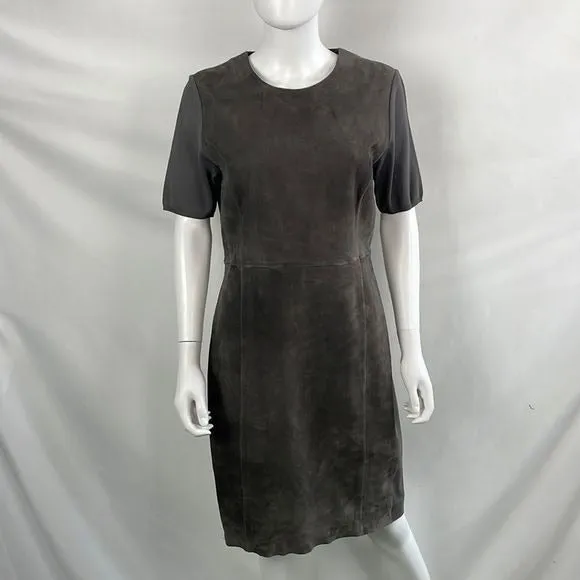 Elie TahariGrey Suede Short Sleeve Dress