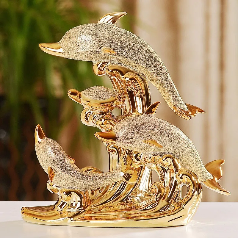 European Resin Animal ornaments Gold Dolphin