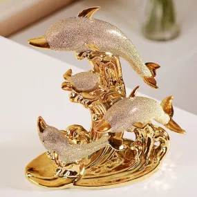 European Resin Animal ornaments Gold Dolphin