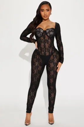 Missing Your Touch Lace Jumpsuit - Black