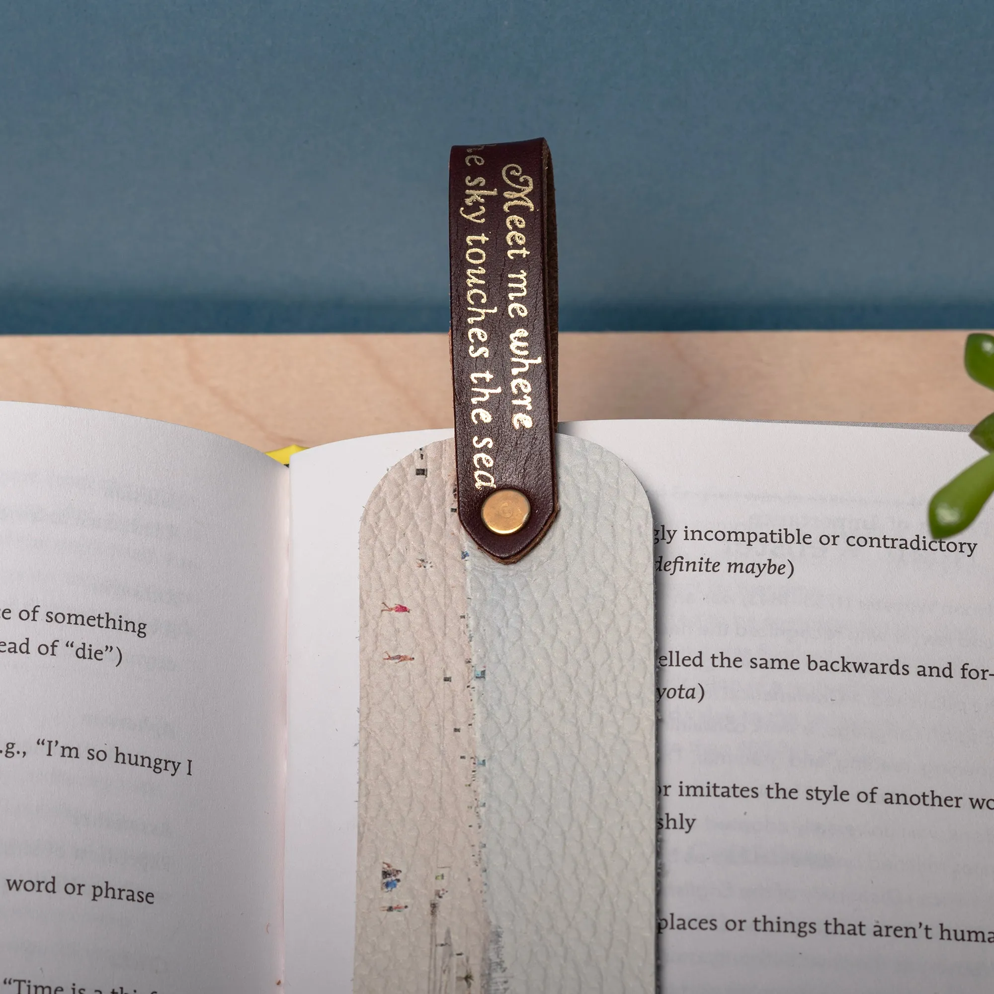 Personalized Leather Bookmark - Meet Me Where The Sky Touches The Sea