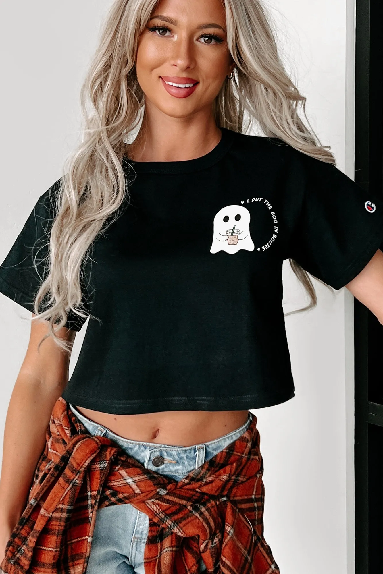 "Boo In Boujee" Cropped Graphic Tee (Black) - Print On Demand