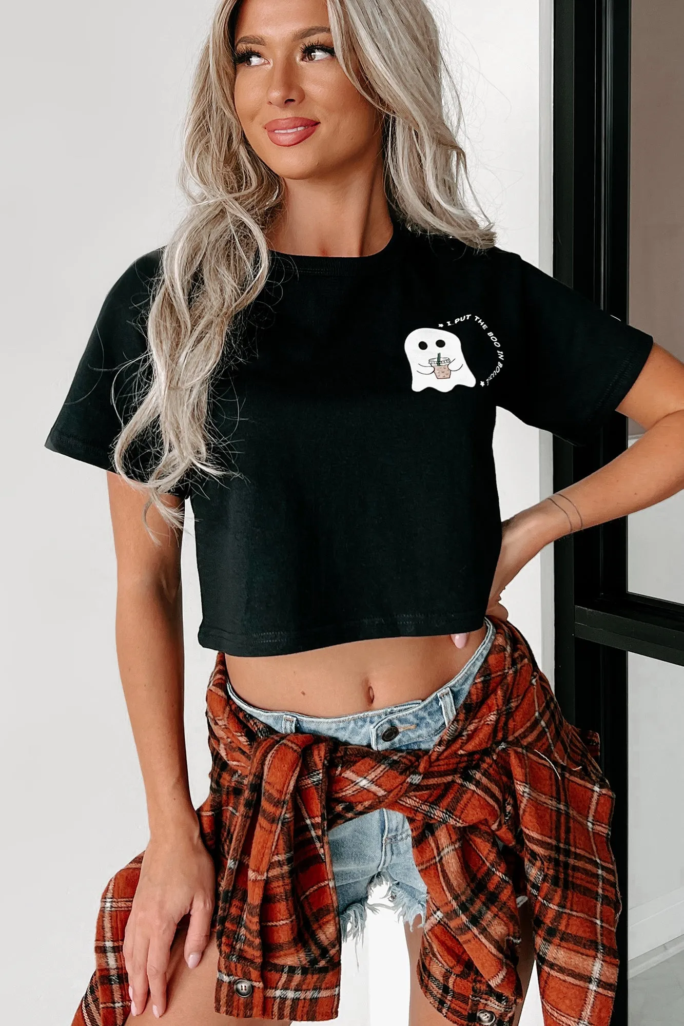 "Boo In Boujee" Cropped Graphic Tee (Black) - Print On Demand