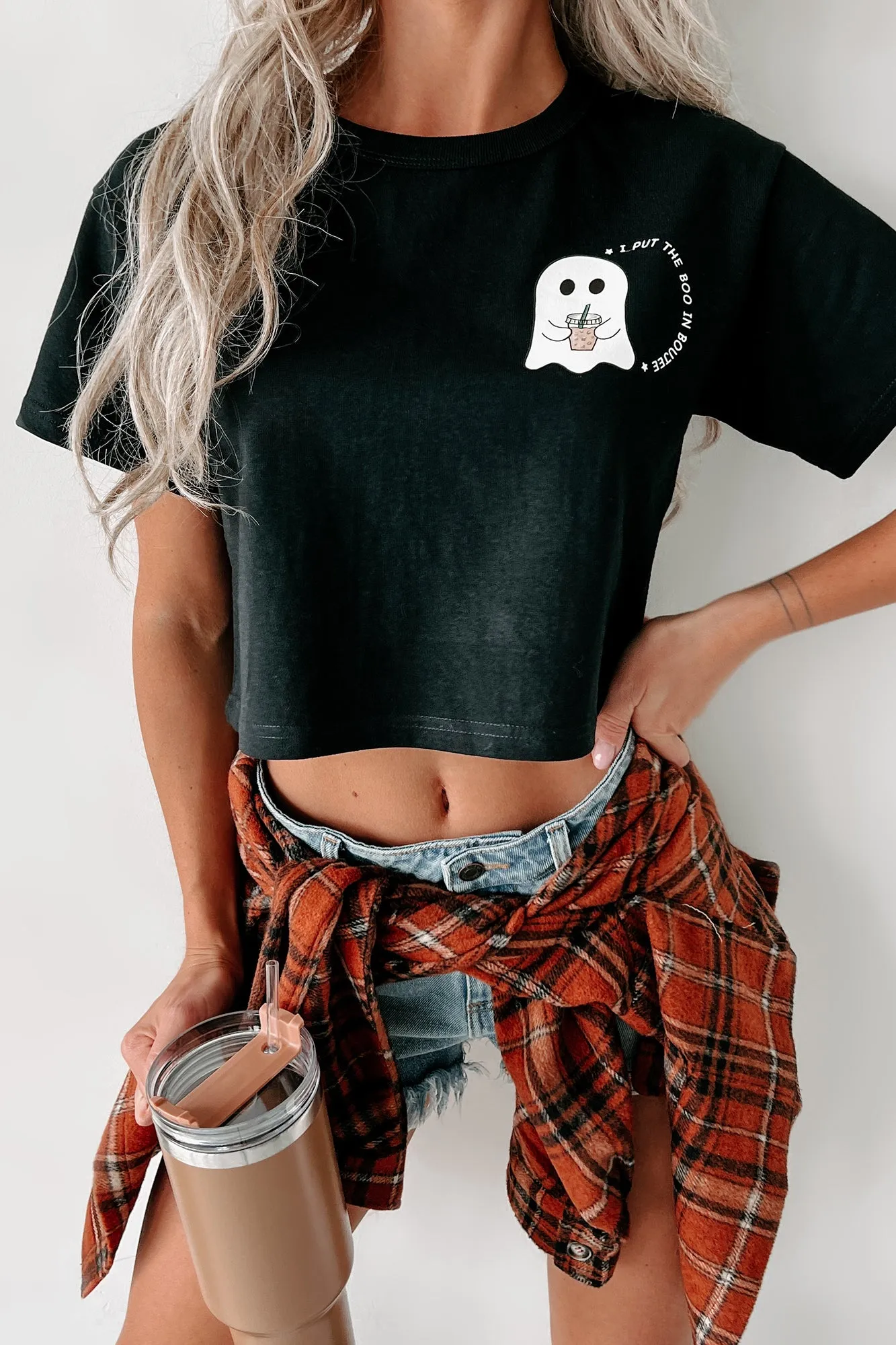 "Boo In Boujee" Cropped Graphic Tee (Black) - Print On Demand