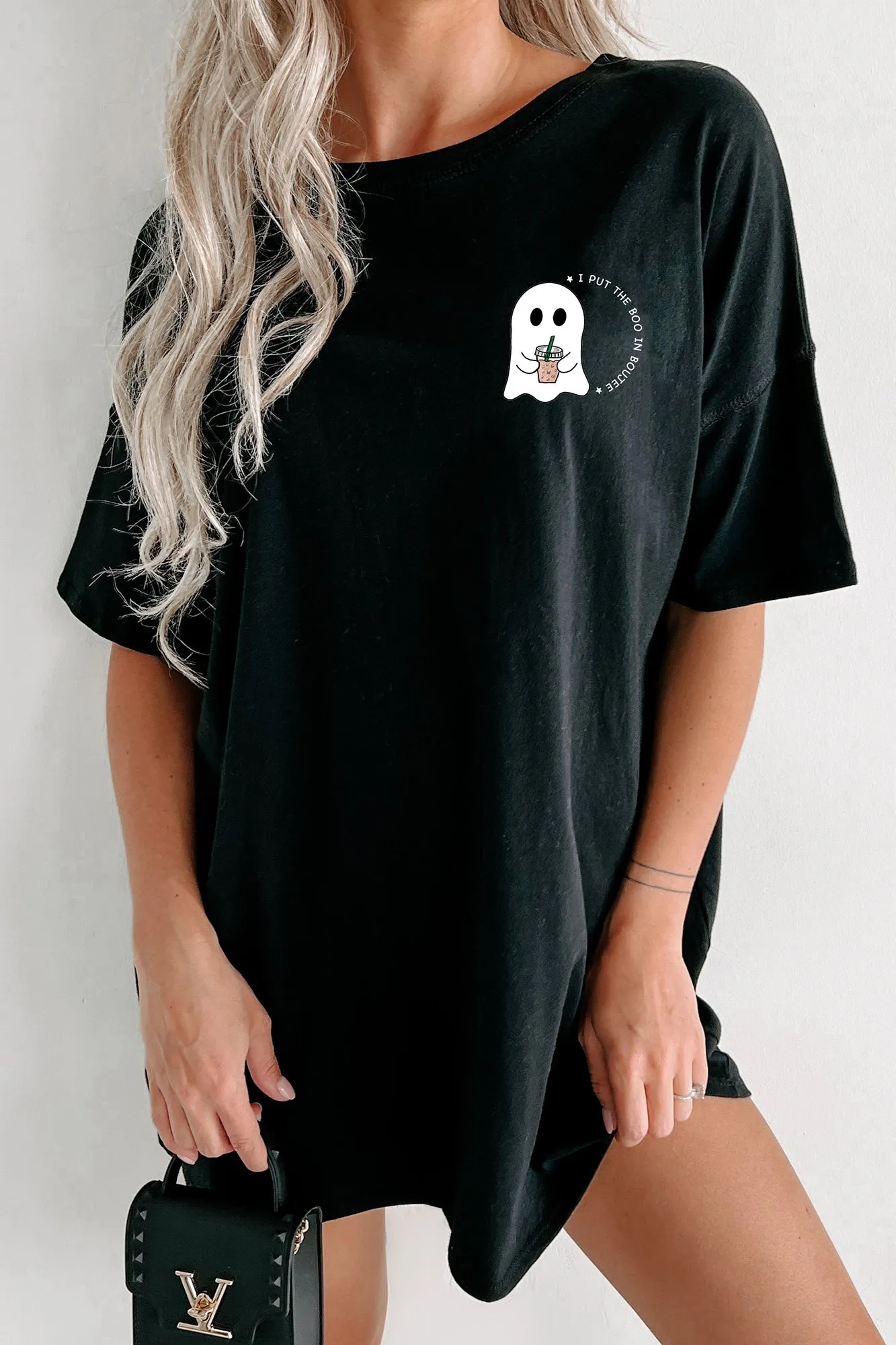 "Boo In Boujee" Oversized Graphic T-Shirt Dress (Black) - Print On Demand