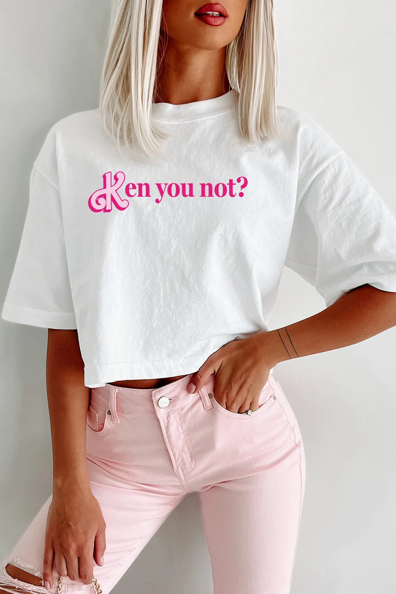 "Ken You Not" Oversized Graphic Crop Tee (White) - Print On Demand