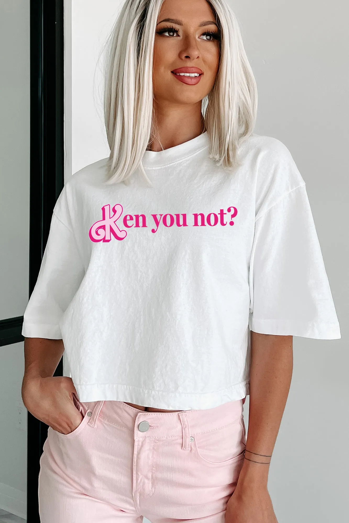 "Ken You Not" Oversized Graphic Crop Tee (White) - Print On Demand