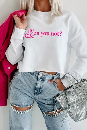 "Ken You Not?" Raw Hem Crop Graphic Crewneck (White) - Print On Demand