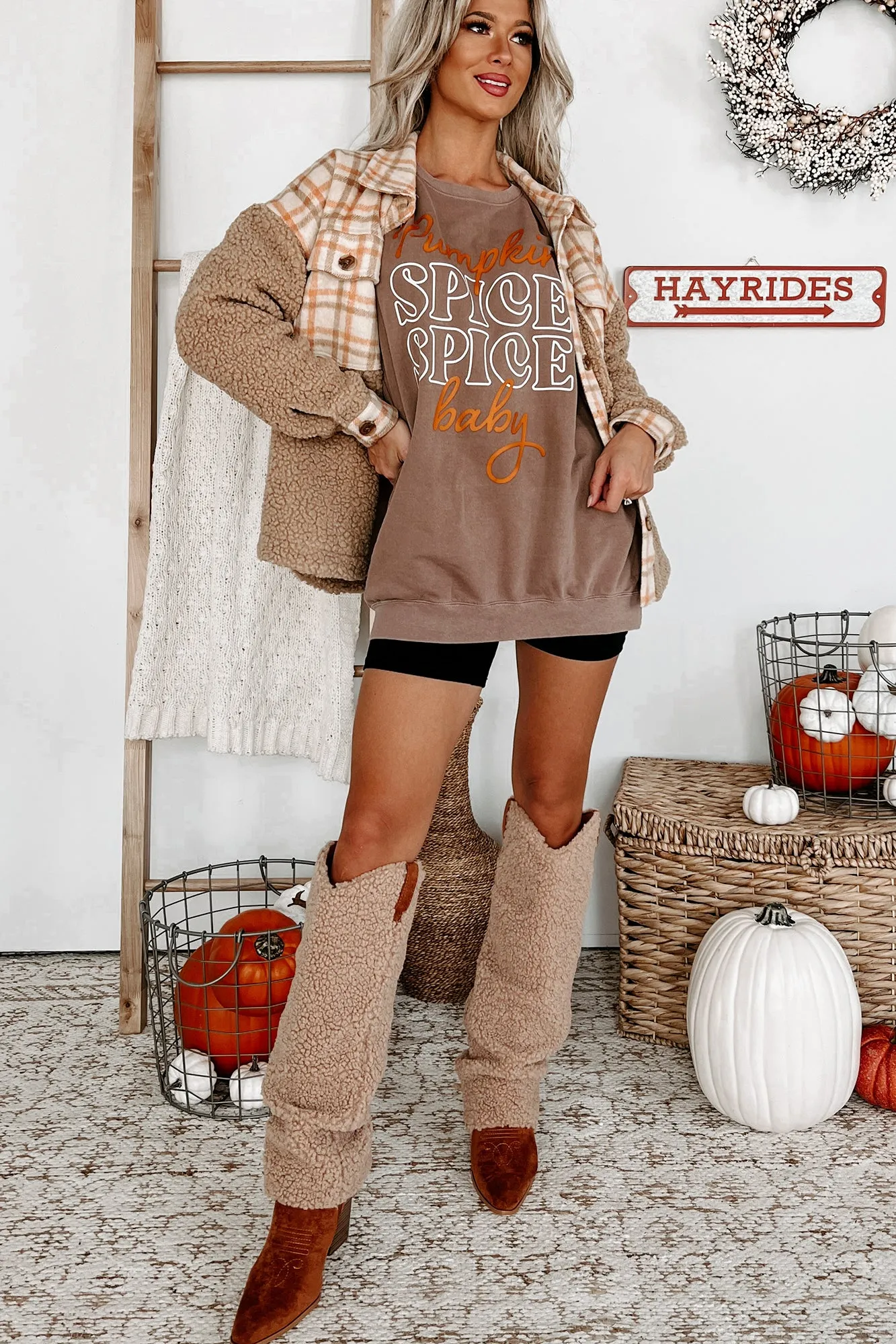 "Pumpkin Spice, Spice Baby" Lightweight Graphic Crewneck (Espresso) - Print On Demand