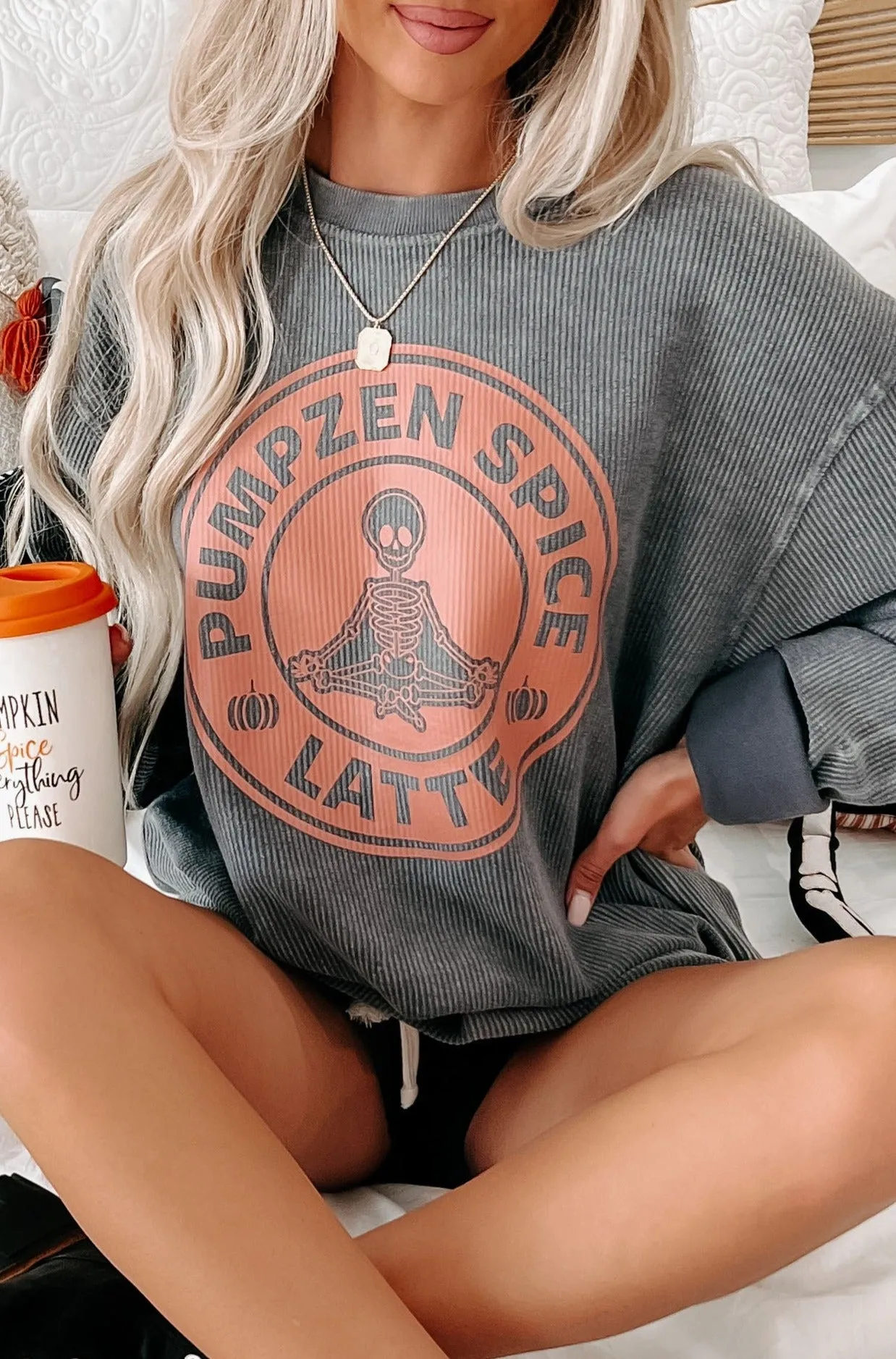 "Pumpzen Spice Latte" Corded Graphic Crewneck (Charcoal) - Print On Demand