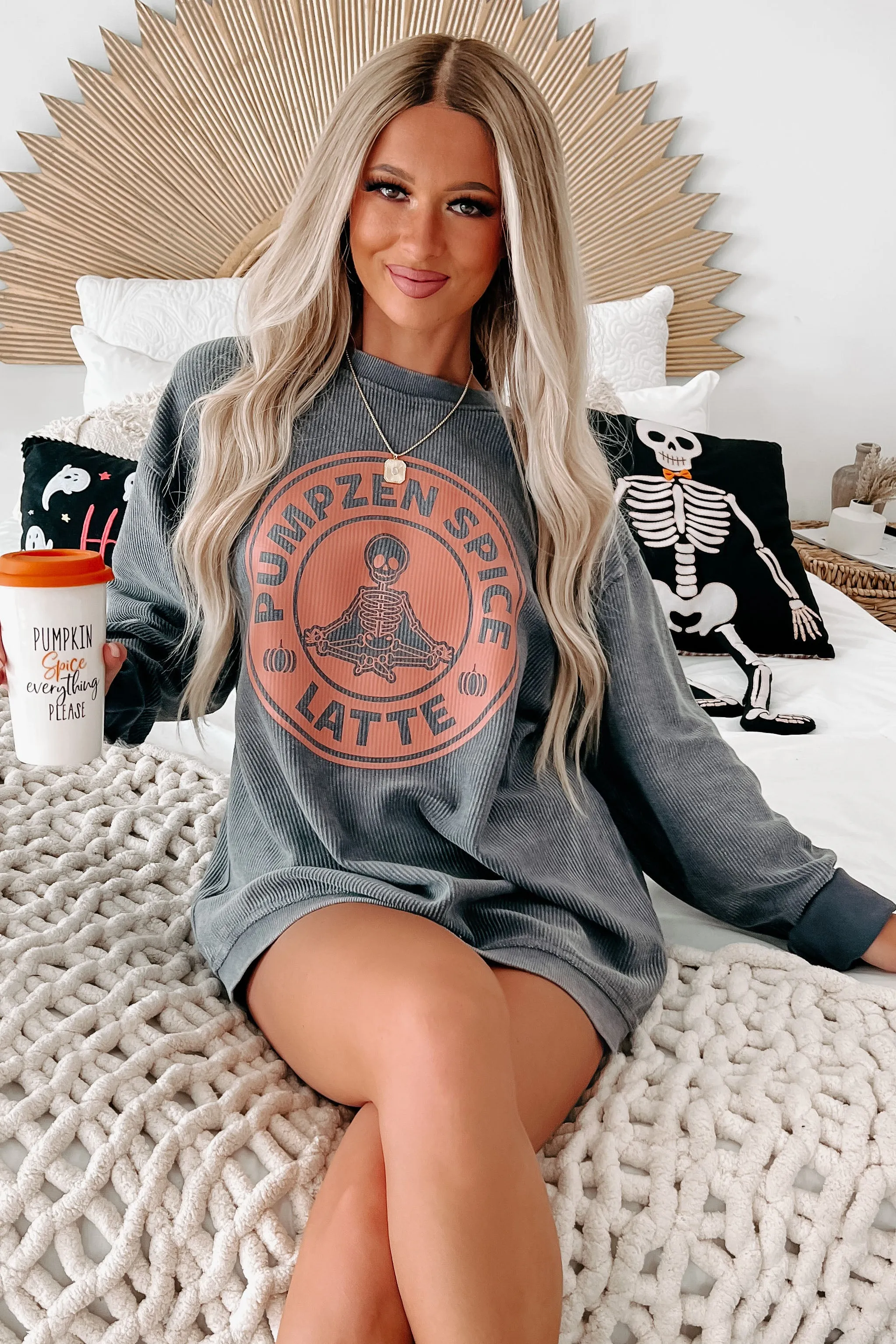 "Pumpzen Spice Latte" Corded Graphic Crewneck (Charcoal) - Print On Demand