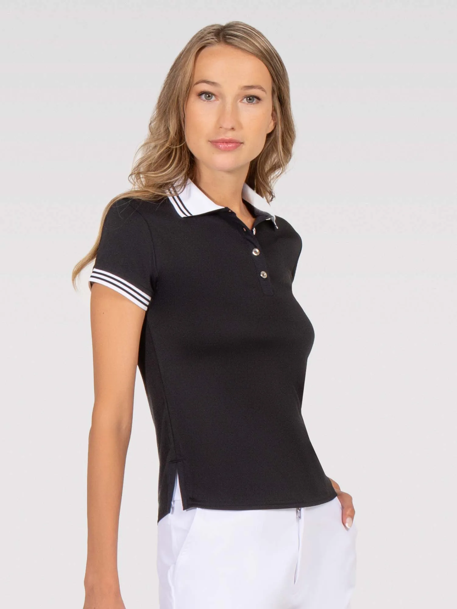 Riley Performance Short Sleeve Polo - Black/White