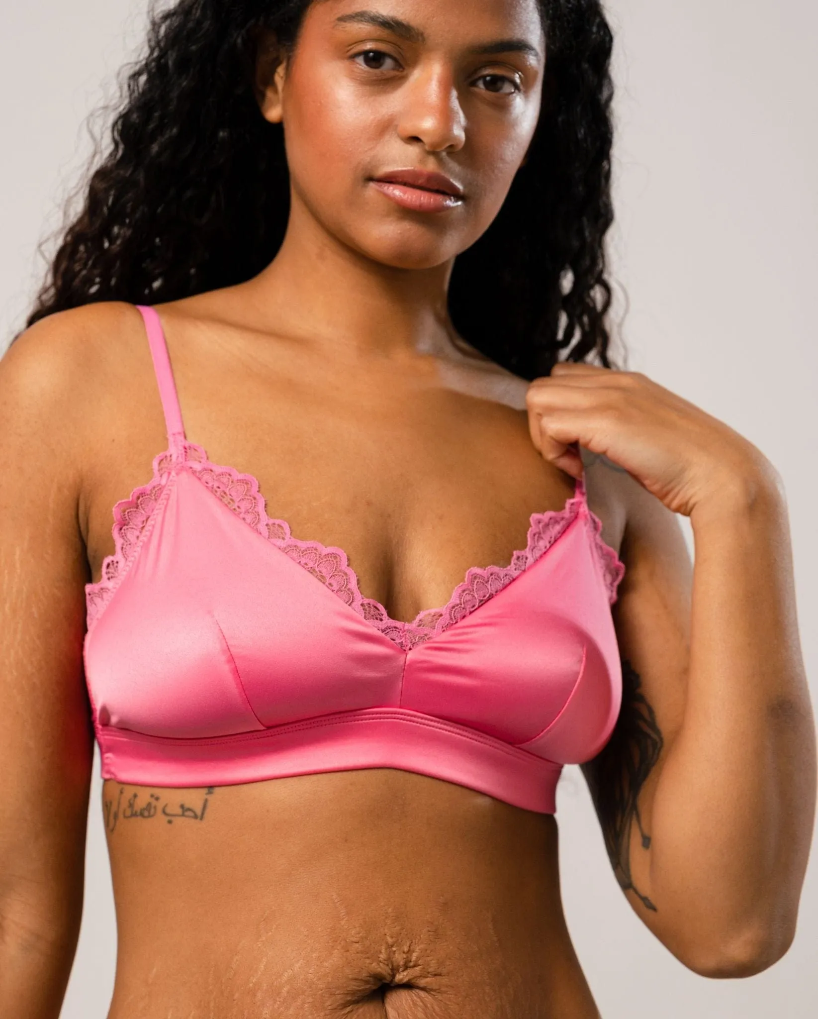 Satin Lace Triangle Bralette Bubblegum Pink