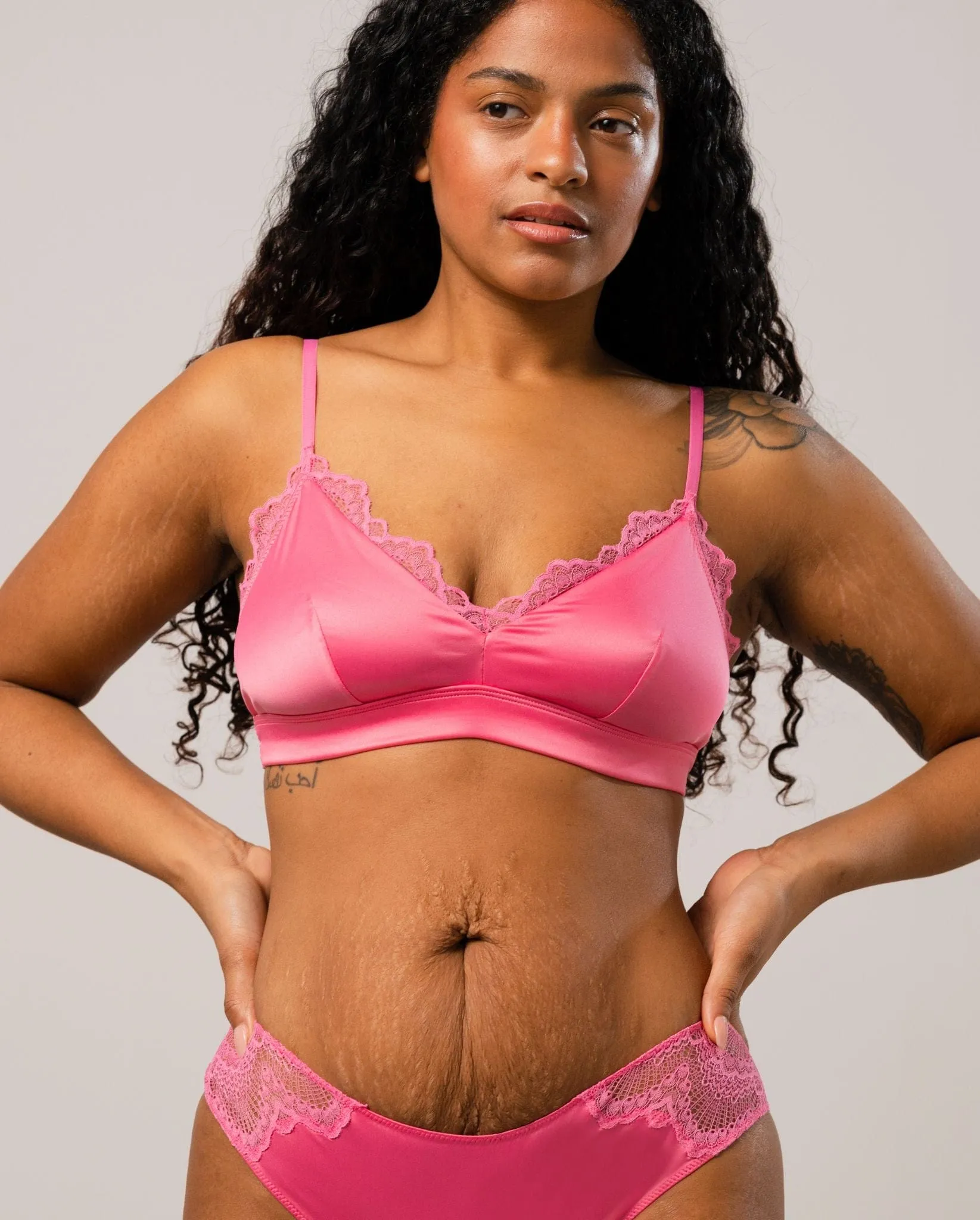 Satin Lace Triangle Bralette Bubblegum Pink