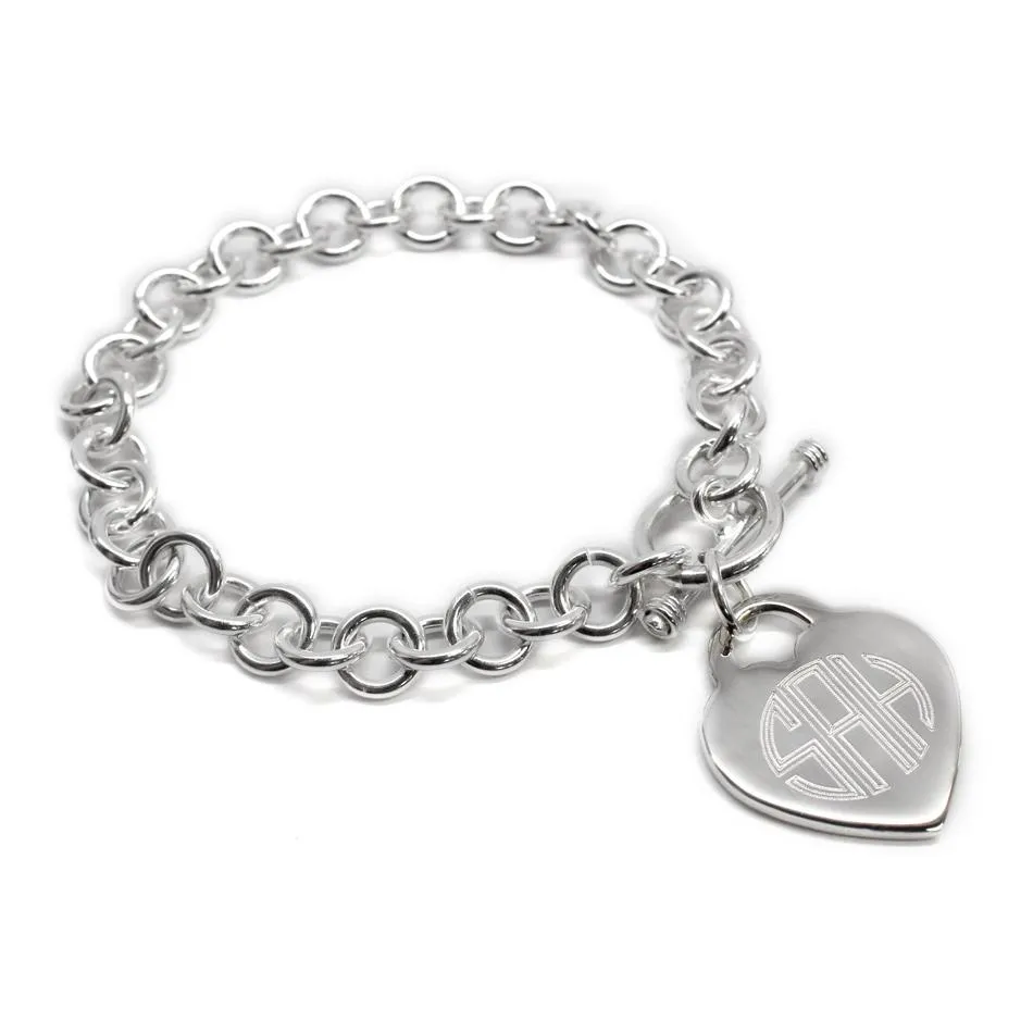 Silver Monogram Heart Tag Charm Bracelet