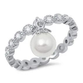 Sterling Silver Stackable CZ Ring With Drop Pearl