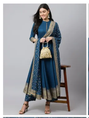 Women Teal Blue Anarkali Suit Dupatta UK Next Day